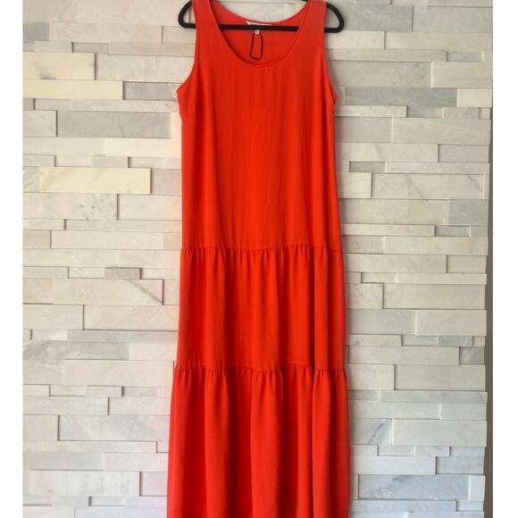 ELIZABETH & JAMES NWT Tiered Drop Waist Tank Flowy Maxi Dress Tangerine Orange L - Picture 2 of 7